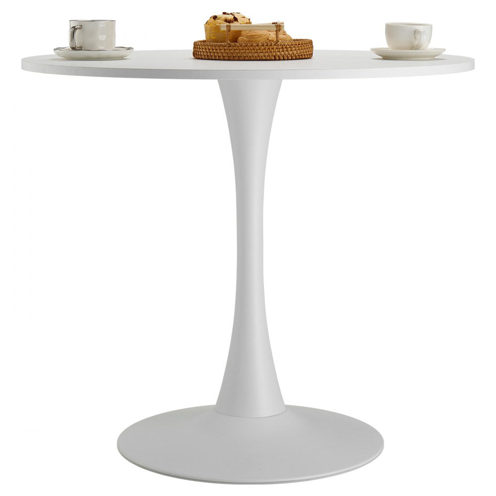 VEVOR Round Dining Table, 31.5 in Wood Table for 2-4 Person, Modern Circle Furniture, Leisure Coffee Office Tables with Pedestal Base in Tulip Design, for Home Kitchen Living Room, White(Only Table)