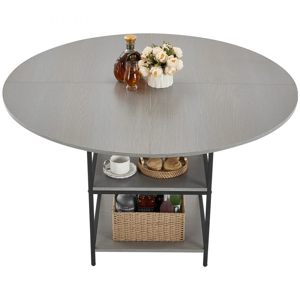 VEVOR Round Dining Table, 47 inch Wood Table for 4-6 Person, Modern Circle Dinner Furniture, Leisure Tables with Storage Shelf and Metal Legs, for Home Kitchen Living Room, Grey (Only Table)
