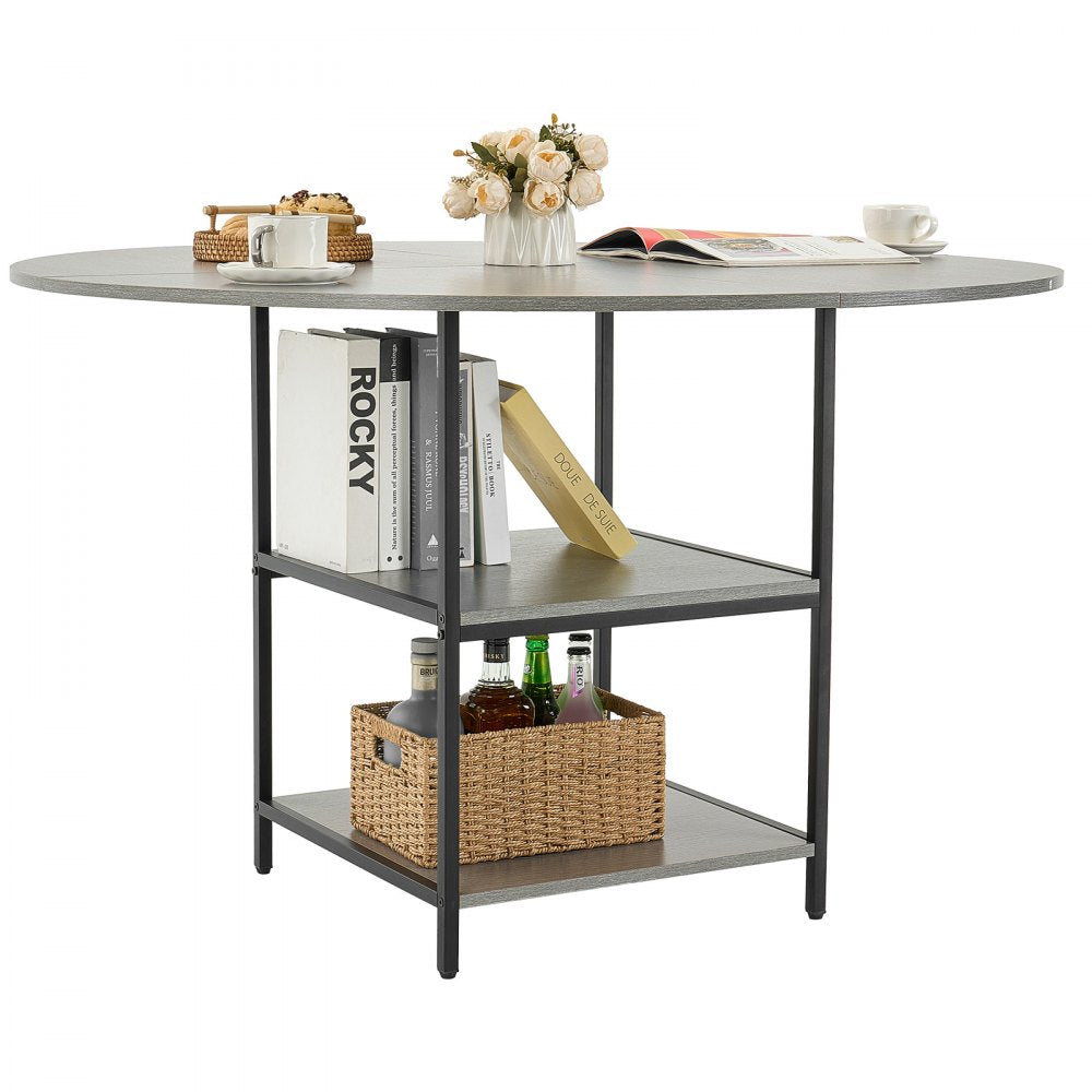 VEVOR Round Dining Table, 47 inch Wood Table for 4-6 Person, Modern Circle Dinner Furniture, Leisure Tables with Storage Shelf and Metal Legs, for Home Kitchen Living Room, Grey (Only Table)