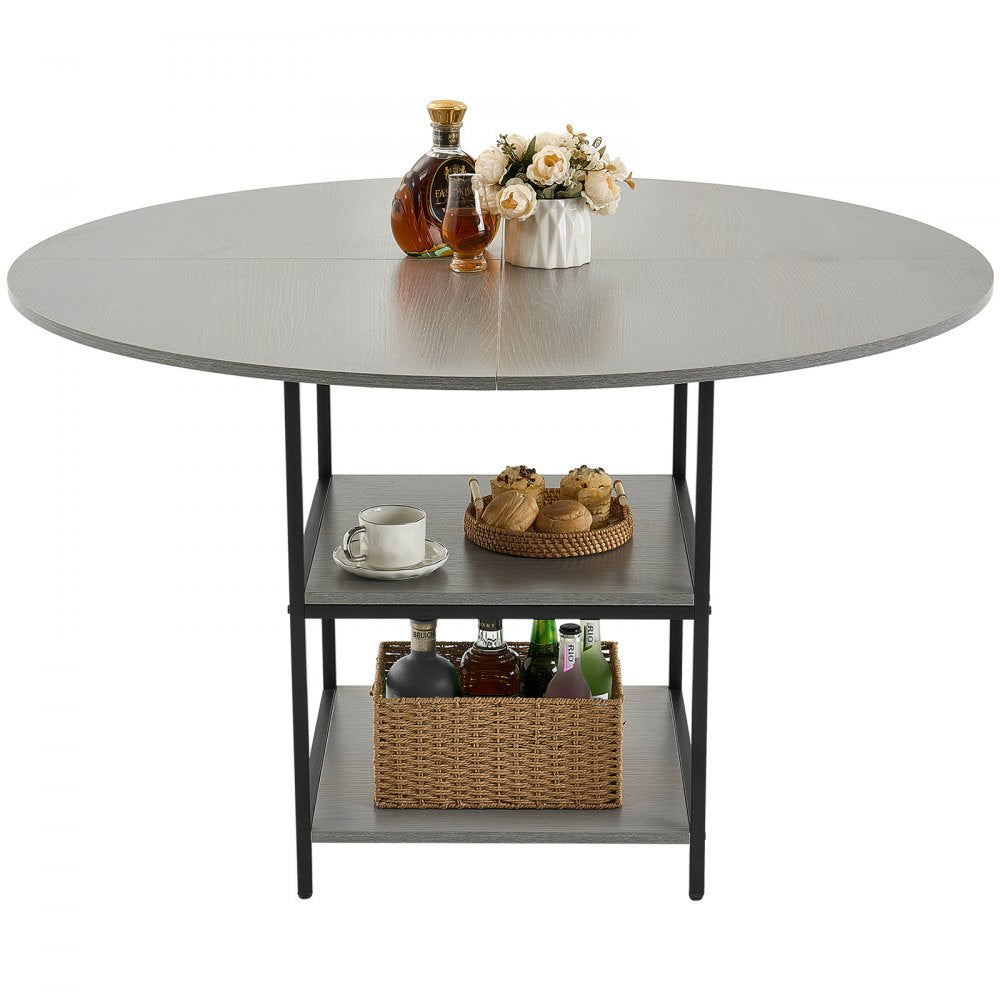VEVOR Round Dining Table, 47 inch Wood Table for 4-6 Person, Modern Circle Dinner Furniture, Leisure Tables with Storage Shelf and Metal Legs, for Home Kitchen Living Room, Grey (Only Table)