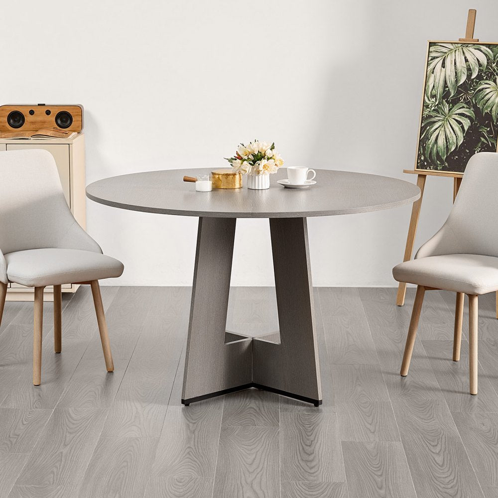 VEVOR Round Dining Table, 47 inch Wood Table for 4-6 Person, Farmhouse Circle Dinner Furniture, Rustic Leisure Tables with Thick Wooden Legs, for Home Kitchen Living Room, Grey (Only Table)
