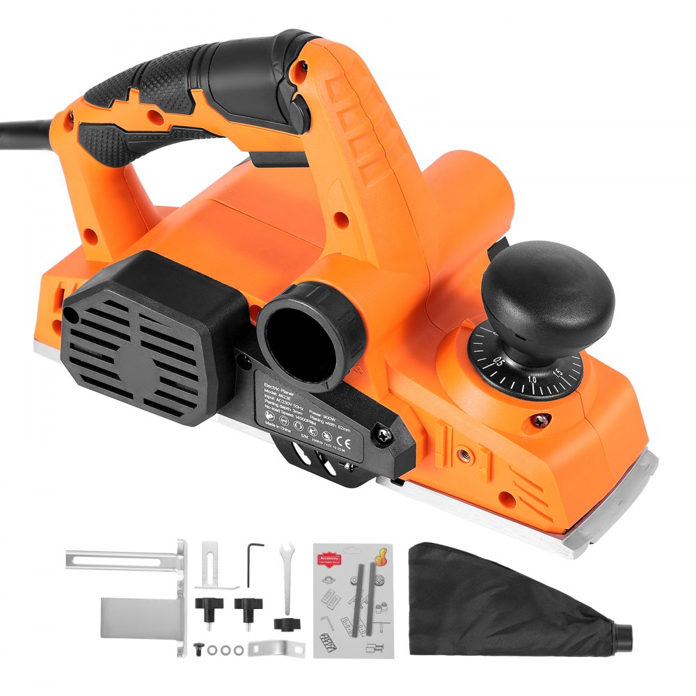 VEVOR Electric Hand Planer, 3-1/4-Inch Cut Width, 7-Amp 14500 RPM Corded Power Handheld Planer for Wood, with Adjustable Cut Depth, 2 Blades, for Woodworking Wood Chamfer DIY Smooth Finish Carpentry
