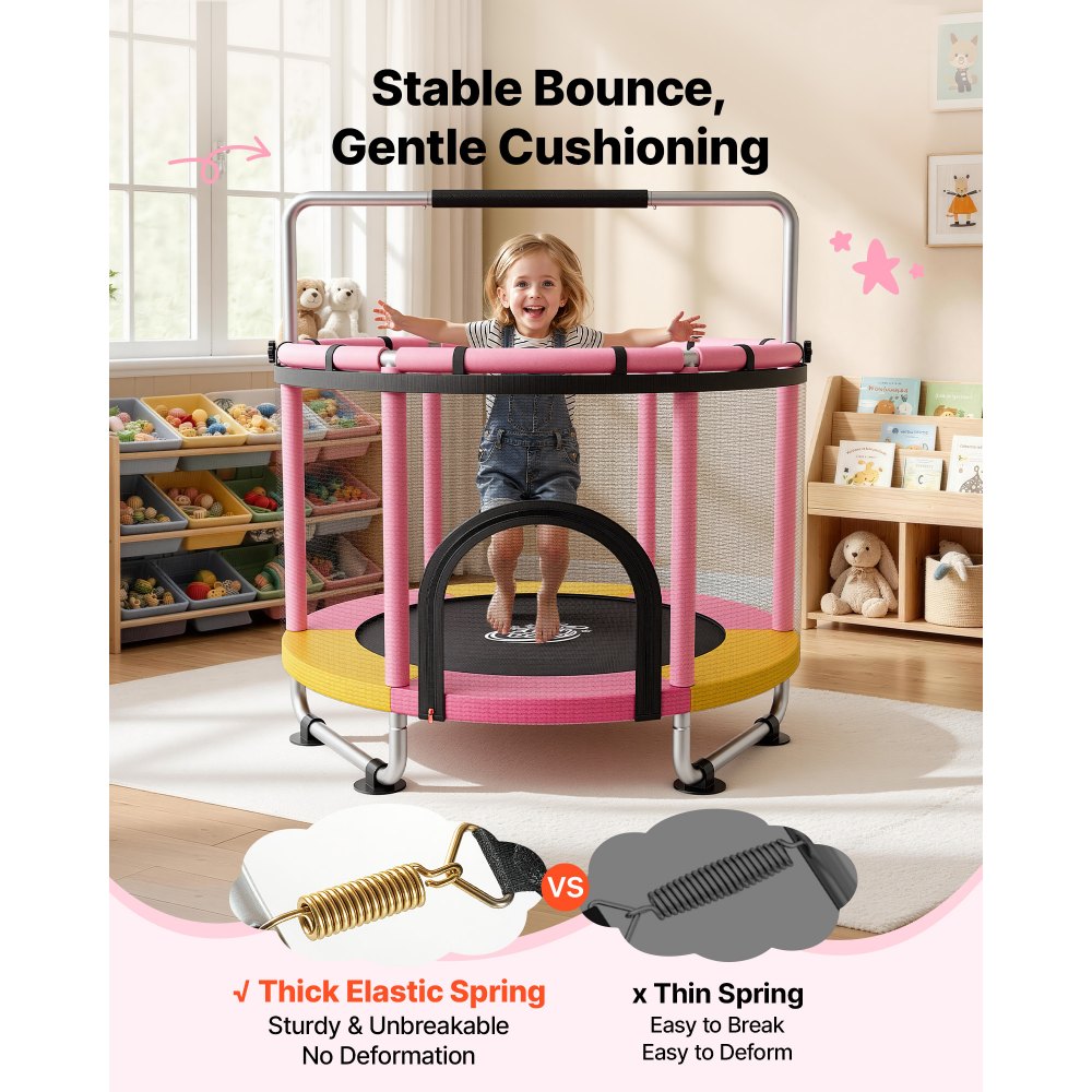VEVOR 60" Trampoline for Kids, 5 FT Toddler Mini Trampoline, 132 lbs Indoor Outdoor Play Toys with Enclosure Net and Adjustable Gymnastics Bar, Christmas Toys Birthday Gifts for Girls Boys
