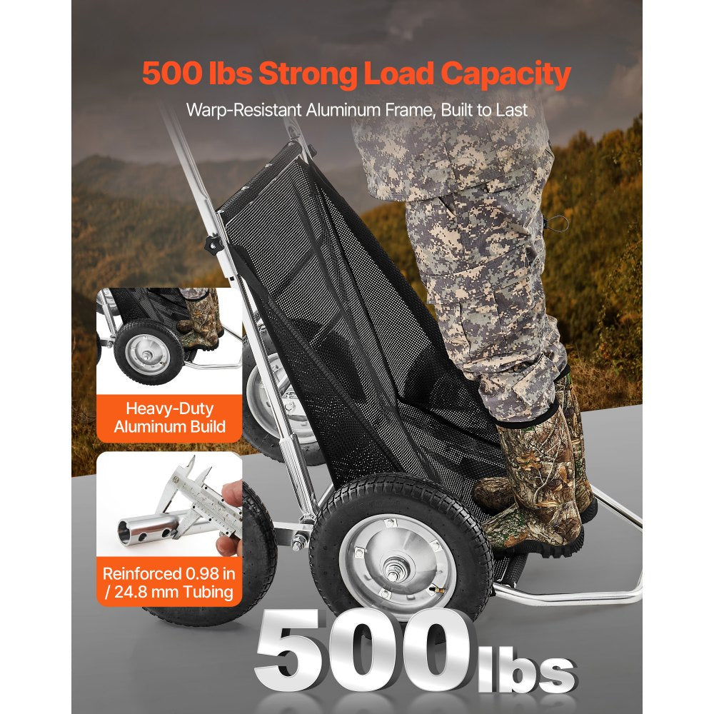 VEVOR Game Carts for Hunting, 500LBS Deer Cart Game Hauler, Heavy-Duty Crawler Cart, All-Terrain Folding Deer Hauling Cart with Shock-Absorbing Tires, Utility Gear Dolly for Hunting Fishing Hiking