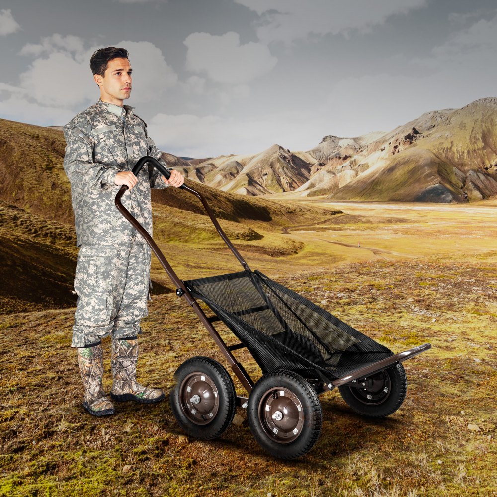 VEVOR Deer Cart, 500 LBS Capacity Folding Game Cart, Deer Cart Game Hauler with 4 Big Wheels & Ergonomic Handle, Heavy-Duty Game Cart Accessories, Utility Gear Dolly for Hunting Fishing Hiking
