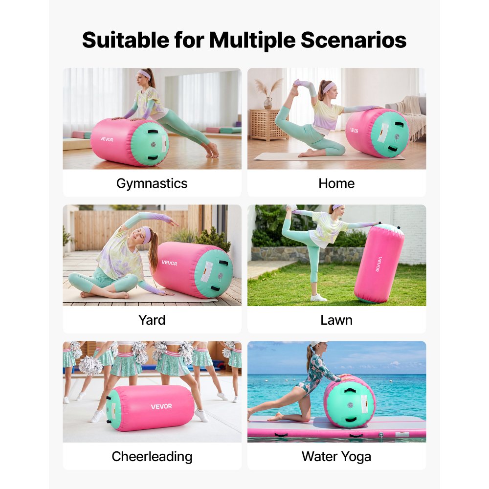 VEVOR Gymnastics Barrel Air Roller 23.6x40 in Inflatable Tumbling Air Mat, Octagon Tumbler Trainer with Electric Pump, Equipment for Back Handspring Training/Home Use/Gym/Yoga/Cheerleading, Pink