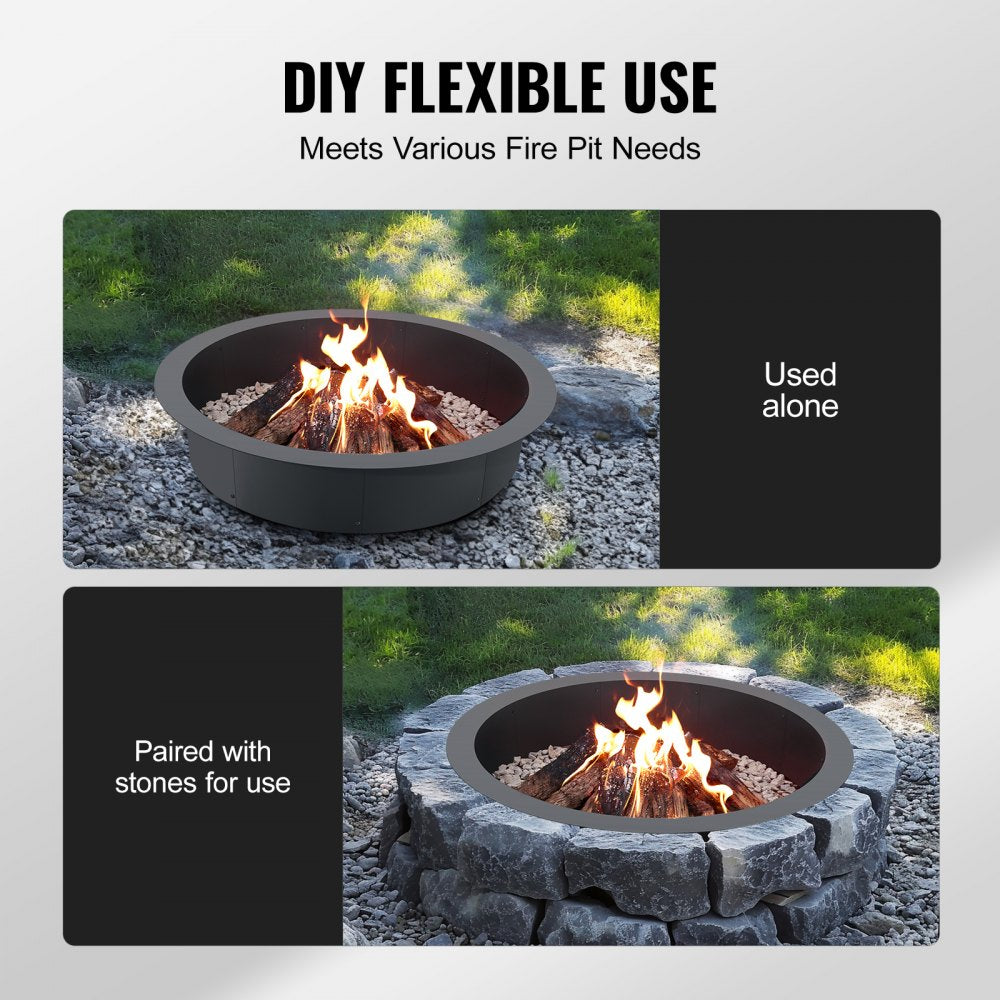 VEVOR Fire Pit Ring, 44-Inch Outer/39-Inch Inner Diameter, 10inch Height 2.5mm Thick Fire Pit Insert, Heavy Duty Carbon Steel Liner DIY Campfire Ring above or In-Ground, for Outdoor Camping, Bonfires