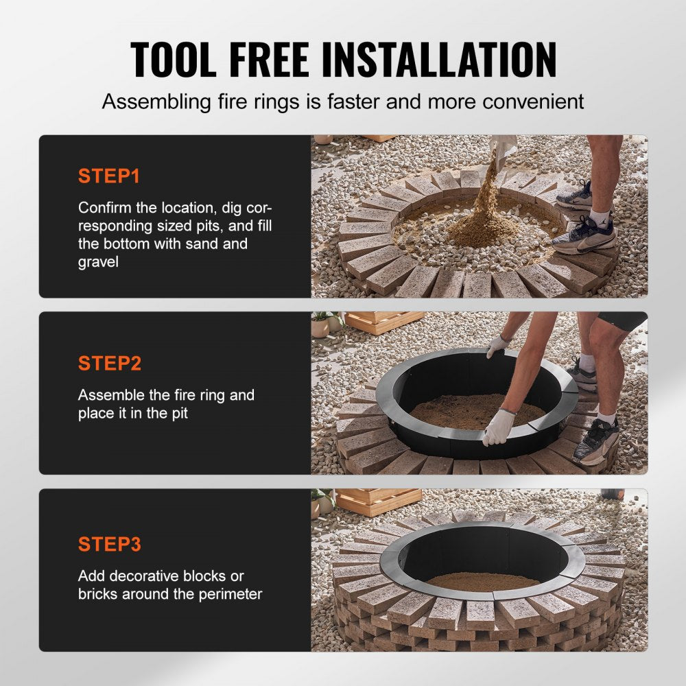 VEVOR Fire Pit Ring, 44-Inch Outer/39-Inch Inner Diameter, 10inch Height 2.5mm Thick Fire Pit Insert, Heavy Duty Carbon Steel Liner DIY Campfire Ring above or In-Ground, for Outdoor Camping, Bonfires