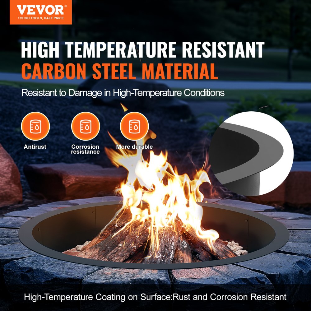VEVOR Fire Pit Ring, 40-Inch Outer/36-Inch Inner Diameter, 8.5inch Height Fire Pit Insert, Heavy Duty Carbon Steel Liner DIY Campfire Ring above or In-Ground, for Outdoor Camping, Bonfires