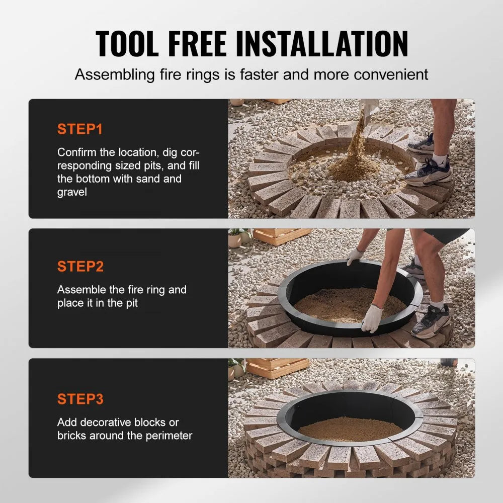 VEVOR Fire Pit Ring, 40-Inch Outer/36-Inch Inner Diameter, 8.5inch Height Fire Pit Insert, Heavy Duty Carbon Steel Liner DIY Campfire Ring above or In-Ground, for Outdoor Camping, Bonfires