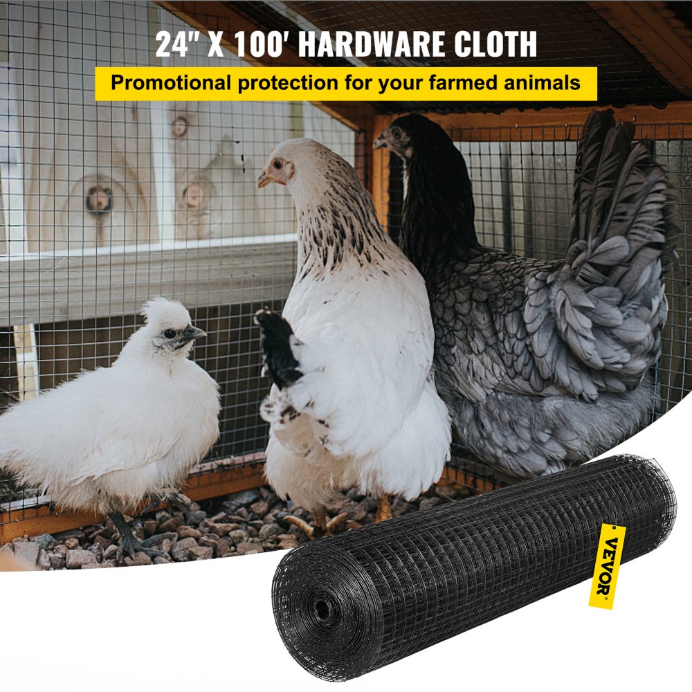 VEVOR Hardware Cloth, 24\" x 100\' & 1\"x1\" Mesh Size, Galvanized Steel Vinyl Coated 16 Gauge Chicken Wire Fencing with A Cutting Plier & A Pair of Fabric Gloves, for Garden Fencing & Pet Enclosures,