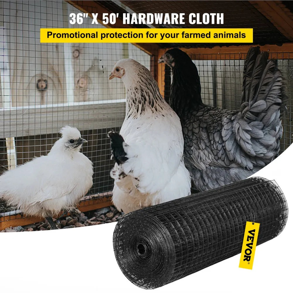 VEVOR Hardware Cloth, 36" x 50' & 1"x1" Mesh Size, Galvanized Steel Vinyl Coated 16 Gauge Chicken Wire Fencing with A Cutting Plier & A Pair of Fabric Gloves, for Garden Fencing & Pet Enclosures,