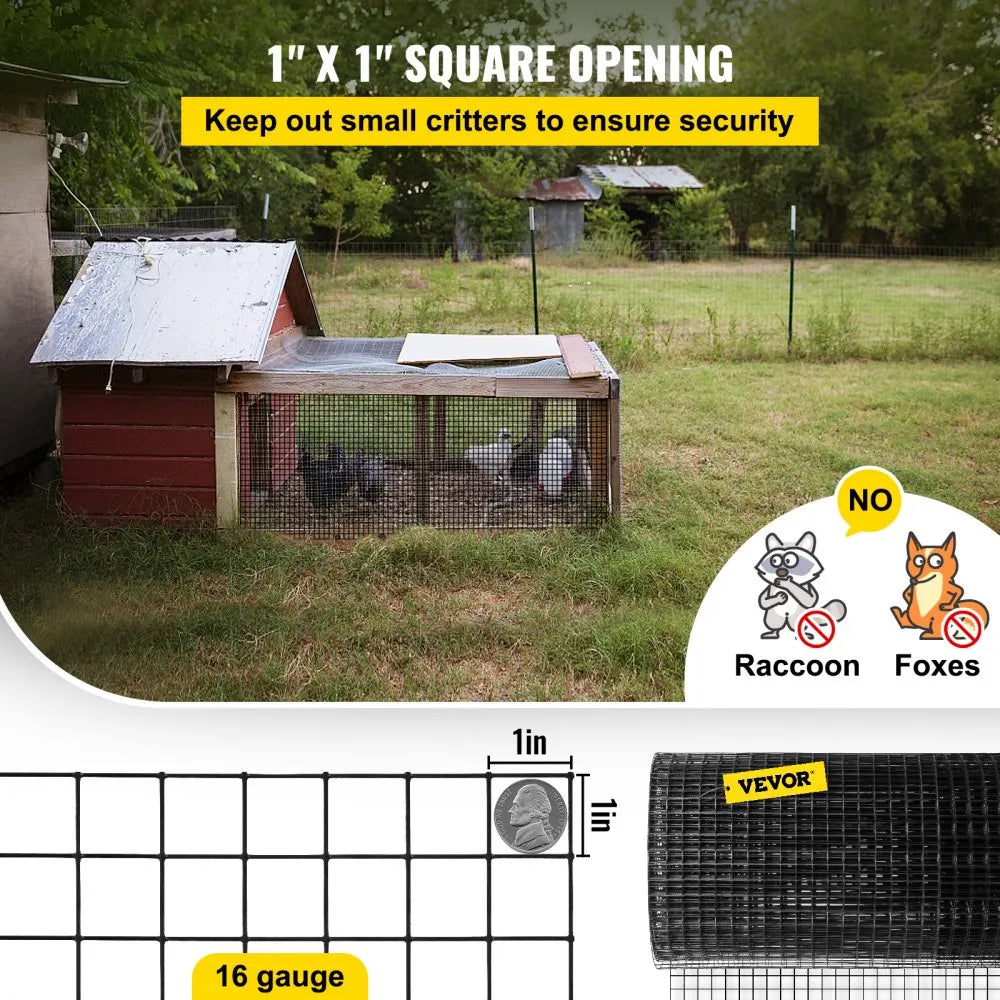 VEVOR Hardware Cloth, 36" x 50' & 1"x1" Mesh Size, Galvanized Steel Vinyl Coated 16 Gauge Chicken Wire Fencing with A Cutting Plier & A Pair of Fabric Gloves, for Garden Fencing & Pet Enclosures,