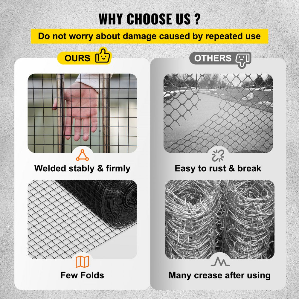 VEVOR Hardware Cloth, 48\" x 50\' & 1\"x1\" Mesh Size, Galvanized Steel Vinyl Coated 16 Gauge Chicken Wire Fencing with A Cutting Plier & A Pair of Fabric Gloves, for Garden Fencing & Pet Enclosures,