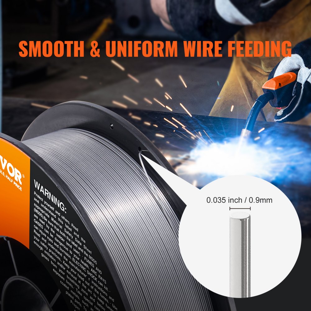 VEVOR Flux Core Welding Wire, E71T-GS 0.035-inch 10LBS, Gasless Mild Steel MIG Welding Wire with Low Splatter for All Position Arc Welding and Outdoor Use