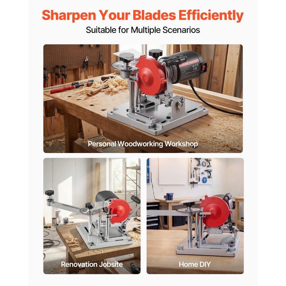 VEVOR Circular Saw Blade Sharpener, 140W 3800RPM Electric Saw Blade Sharpening Machine with 4" Ceramic & Diamond Grinding Wheels - Fits 3.5" to 15.7" Diameter Circular Saw Blades