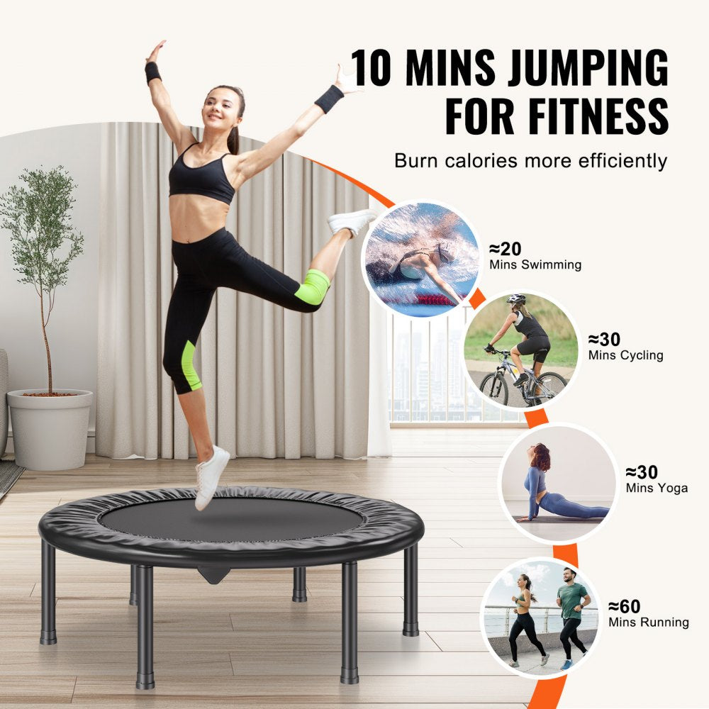 VEVOR Foldable Mini Trampoline, 36 Inch Fitness Rebounder, Max Load 220 lbs Exercise Trampoline, Stable & Quiet Indoor Small Workout Trampoline, Mini Trampoline for Adults Indoor/Garden Workout
