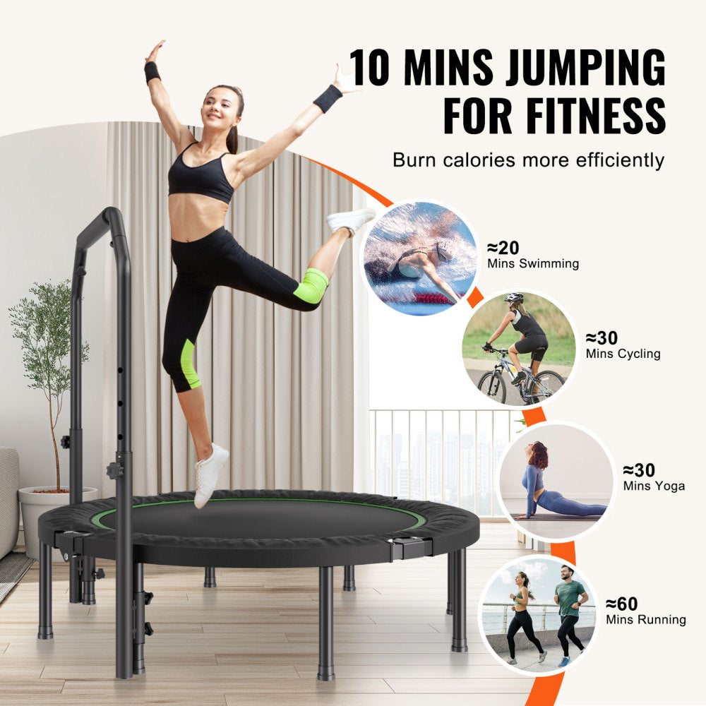 VEVOR Foldable Mini Trampoline, 52 Inch Fitness Rebounder, Max Load 450lbs Exercise Trampoline, Stable & Quiet Trampoline with 4 Level Height Adjustable Foam Handle, for Adults Indoor/Garden Workout