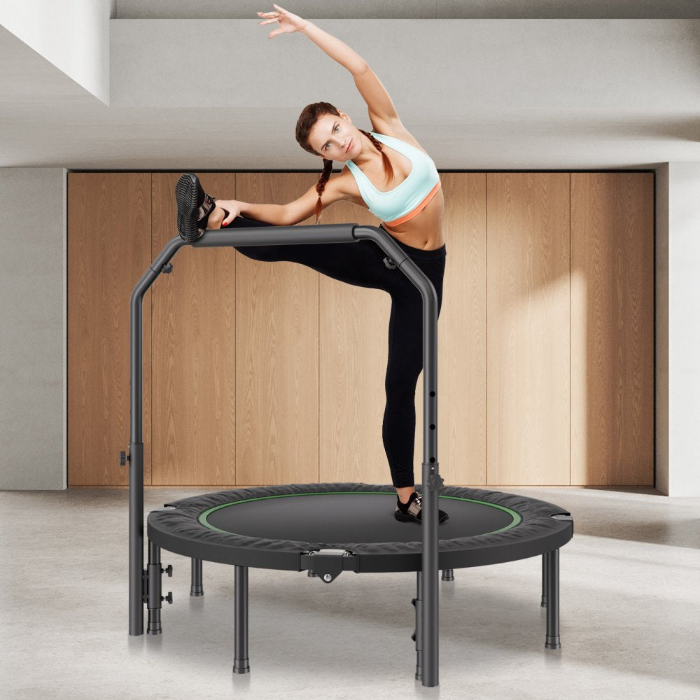 VEVOR Foldable Mini Trampoline, 52 Inch Fitness Rebounder, Max Load 450lbs Exercise Trampoline, Stable & Quiet Trampoline with 4 Level Height Adjustable Foam Handle, for Adults Indoor/Garden Workout