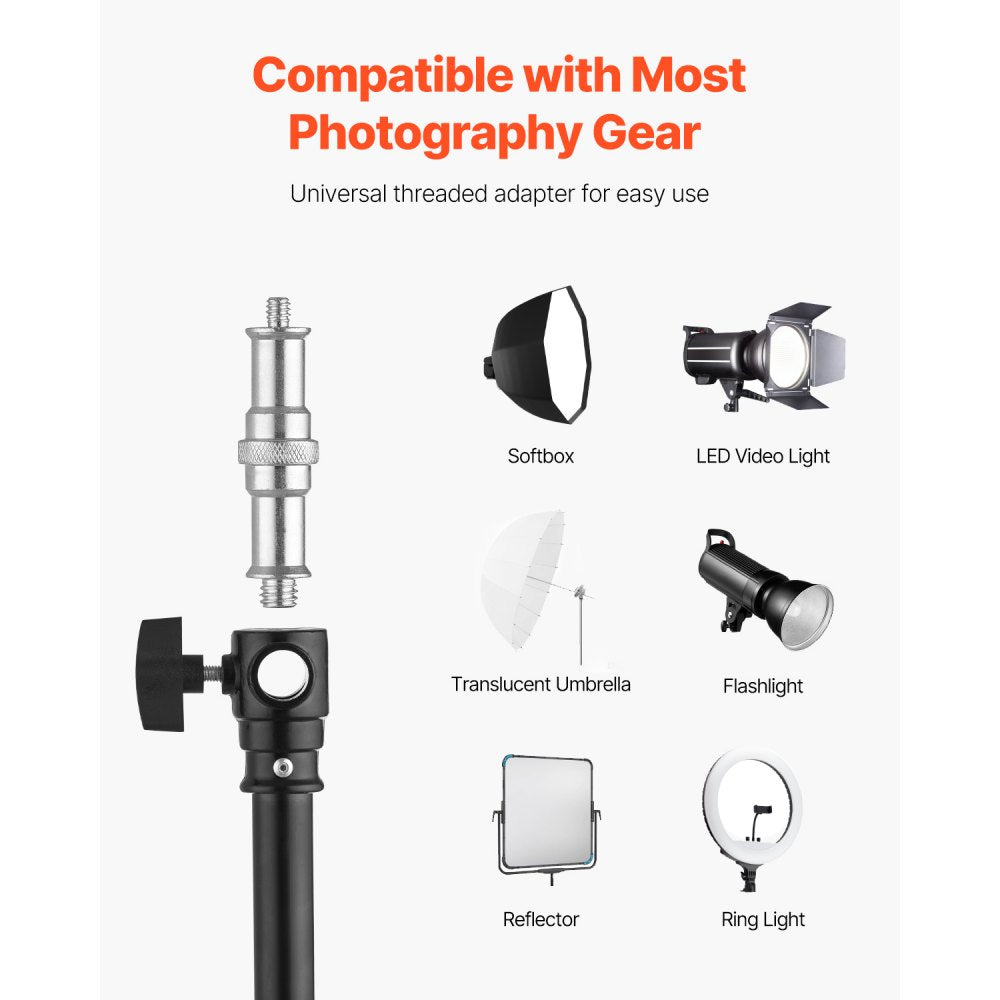 VEVOR Air Cushioned Aluminum Light Stand, Max Height 12.8 ft/390 cm, Adjustable Photography Stand with Boom Arm, Sandbag, Max Load 5kg, 1/4 in Screw for Softbox, Studio Flash, Umbrella, Ring Light