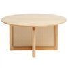 VEVOR Rattan Coffee Table, Round Rattan Woven Wood Coffee Table with Rubber Wood Top, 33 in Modern Boho Circular Storage Coffee Table with Natural Wood Legs, for Living Room, Bedroom & Small Spaces
