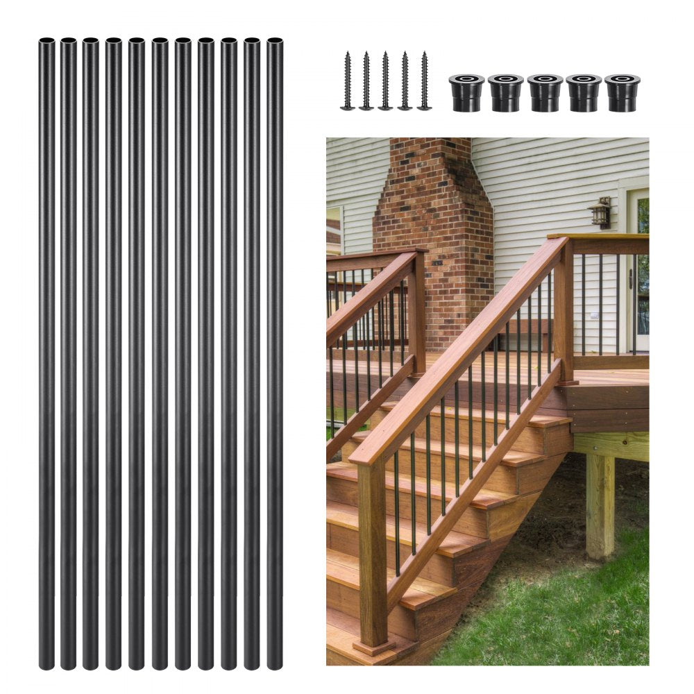 VEVOR Staircase Balusters 51 Pack, 32 In Aluminum Stair Balusters, 3/4 Inch Water-Proof Round Metal Spindle Railing, Hollow Deck Railing with Rail Caps & Screws for Stairs, Porch, Patio, Matte Black