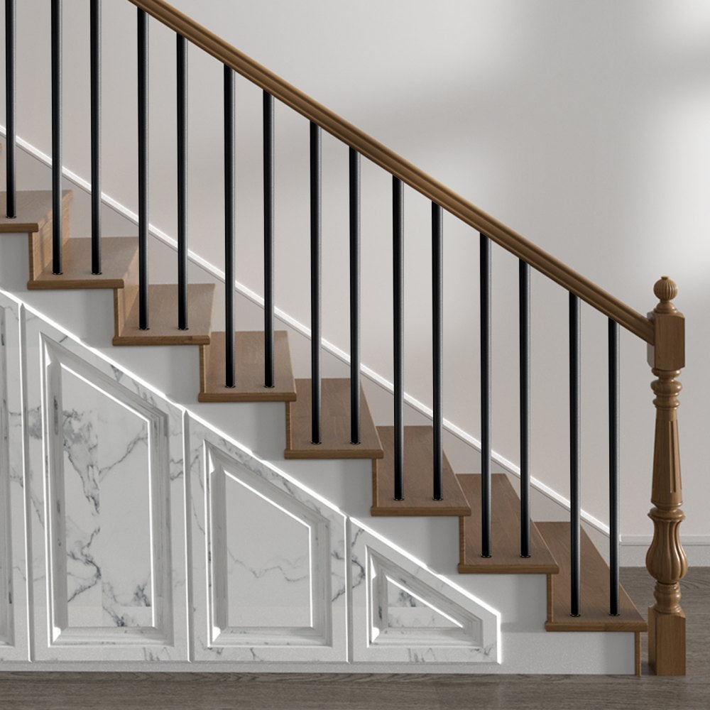 VEVOR Staircase Balusters 51 Pack, 36 In Aluminum Stair Balusters, 3/4 In Water-Proof Round Metal Spindle Railing, Hollow Deck Railing with Rail Caps & Screws for Stairs, Porch, Patio, Fence, Black