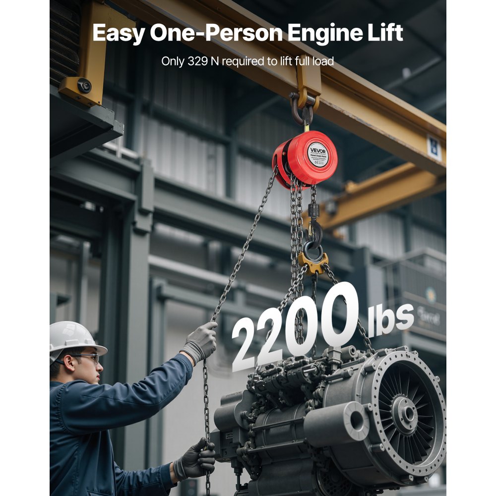 VEVOR Hand Chain Hoist, 1 Ton 2200 lbs Capacity, Manual Chain Block with Upgrade G70 Galvanized Chain, 20 ft Lifting Height, Heavy Duty Pulley Hoist for Garage Warehouse Automotive Machinery, Red