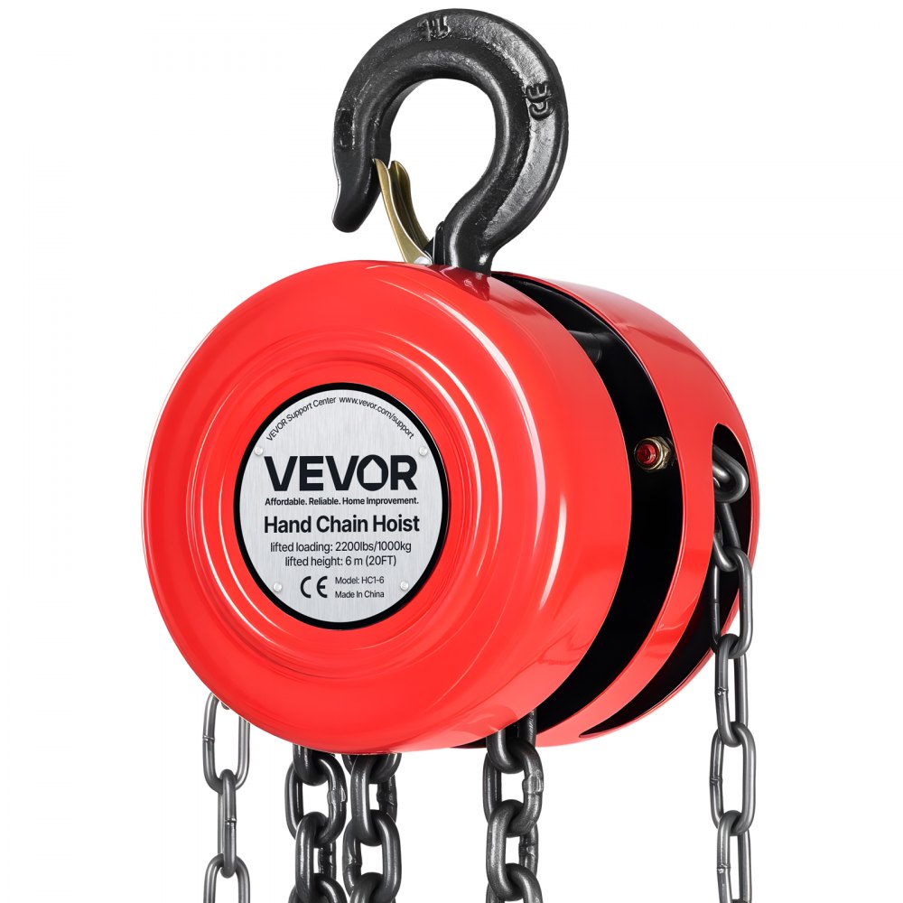 VEVOR Hand Chain Hoist, 1 Ton 2200 lbs Capacity, Manual Chain Block with Upgrade G70 Galvanized Chain, 20 ft Lifting Height, Heavy Duty Pulley Hoist for Garage Warehouse Automotive Machinery, Red