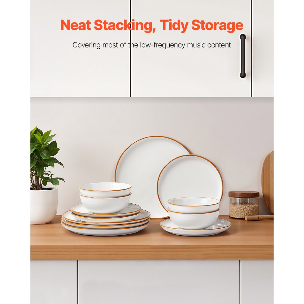 VEVOR Dinnerware Set, Service for 4 (12 PCS), Round Plates and Bowls Sets, Scratch Resistant Ceramic Dinner Ware, Dishwasher and Microwave Suitable Kitchen Dish, for Dessert Salad Soup Pasta, White