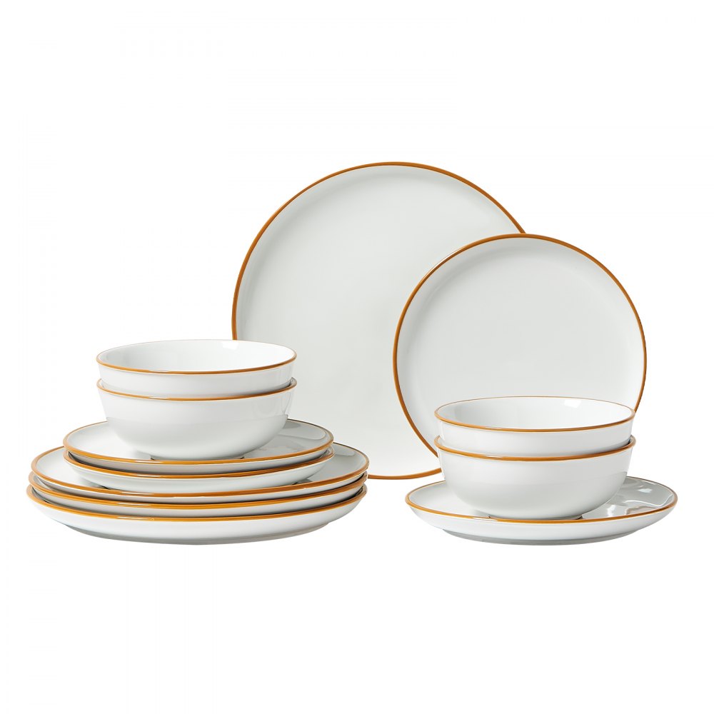 VEVOR Dinnerware Set, Service for 4 (12 PCS), Round Plates and Bowls Sets, Scratch Resistant Ceramic Dinner Ware, Dishwasher and Microwave Suitable Kitchen Dish, for Dessert Salad Soup Pasta, White