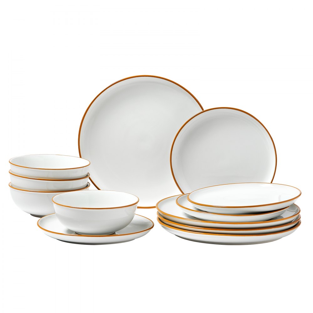 VEVOR Dinnerware Set, Service for 4 (12 PCS), Round Plates and Bowls Sets, Scratch Resistant Ceramic Dinner Ware, Dishwasher and Microwave Suitable Kitchen Dish, for Dessert Salad Soup Pasta, White
