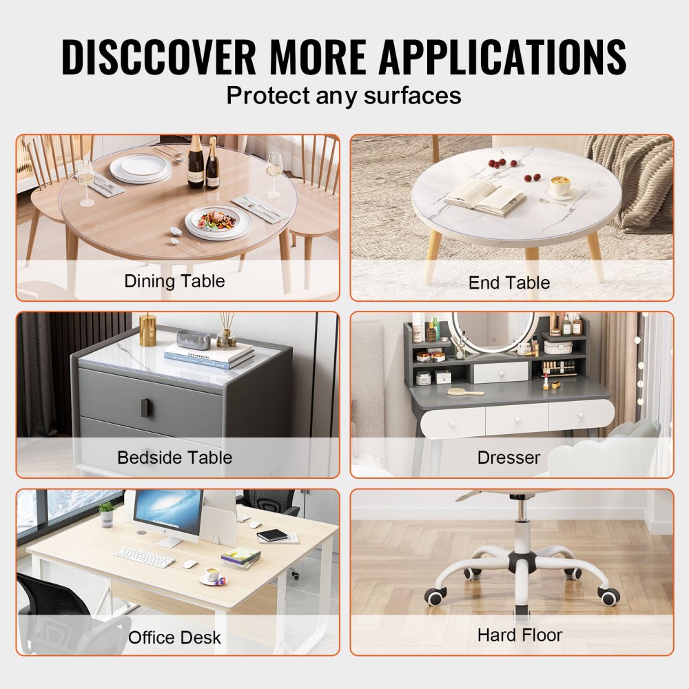 VEVOR Plastic Table Cover, 42 x 42 Inch 2.0 mm Thick Clear Table Protector, Round PVC Desk Mat, Waterproof & Easy Cleaning Desk Pad Tablecloth, for Office Dresser Dining Room Table Night Stand
