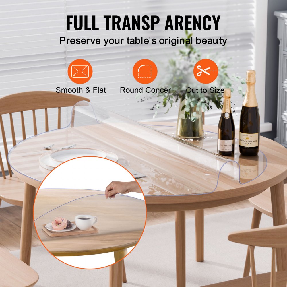 VEVOR Plastic Table Cover, 48 x 48 Inch 2.0 mm Thick Clear Table Protector, Round PVC Desk Mat, Waterproof & Easy Cleaning Desk Pad Tablecloth, for Office Dresser Dining Room Table Night Stand