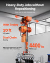 VEVOR electric chain hoist with trolley - 4400 lbs rated load, 20 ft lift height (infographic)