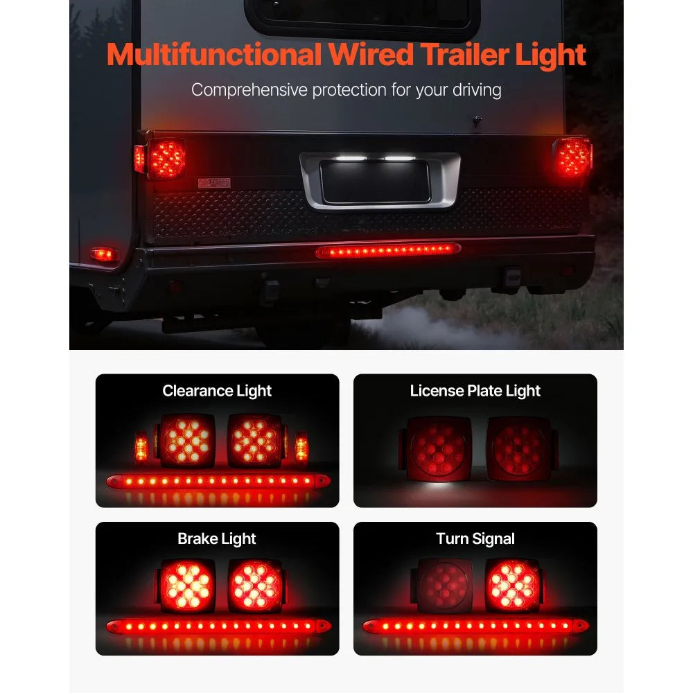 VEVOR Trailer Lights, 12V LED Trailer Tail Lights Kit with Stop Brake Turn Tail License Plate Clearance Lamp, Waterproof Tow Lighting Kit with Wiring Harness for Boat Truck Camper RV Snowmobile Bus