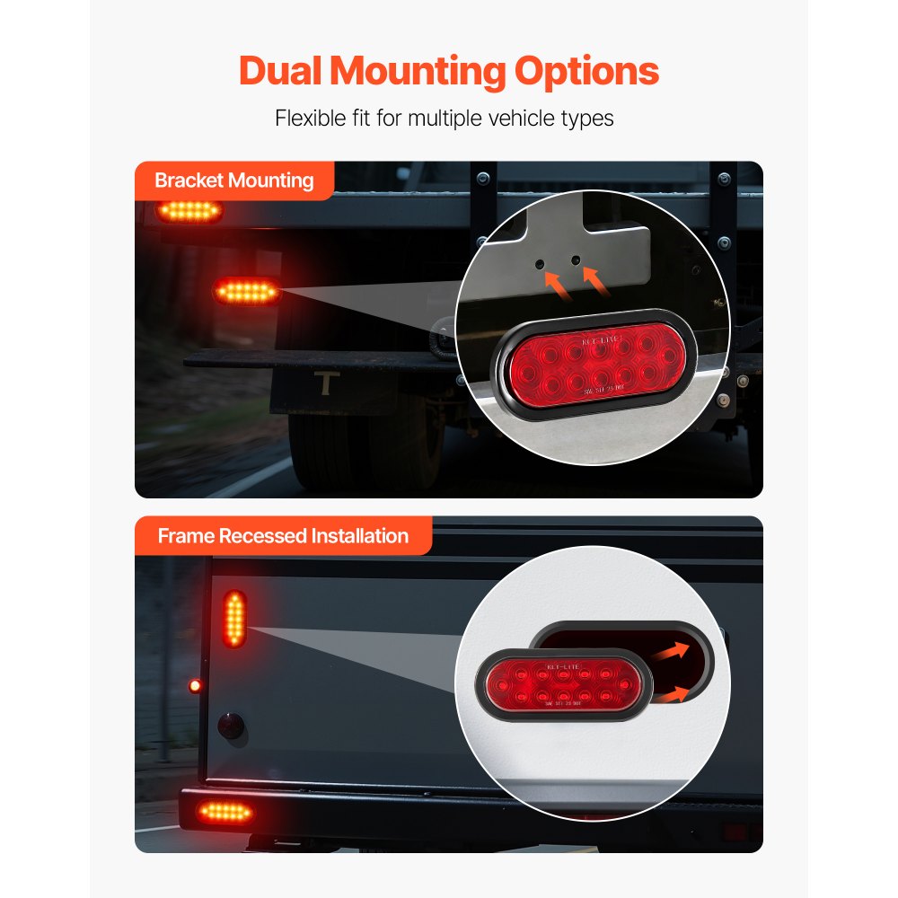VEVOR Trailer Lights, 4PCS 12V Oval LED Trailer Tail Lights Kit with Stop Brake Turn Tail Lamp, Waterproof Tow Lighting Kit for Boat Truck Camper RV Snowmobile Bus Caravan, 2 Mounting Options, Red