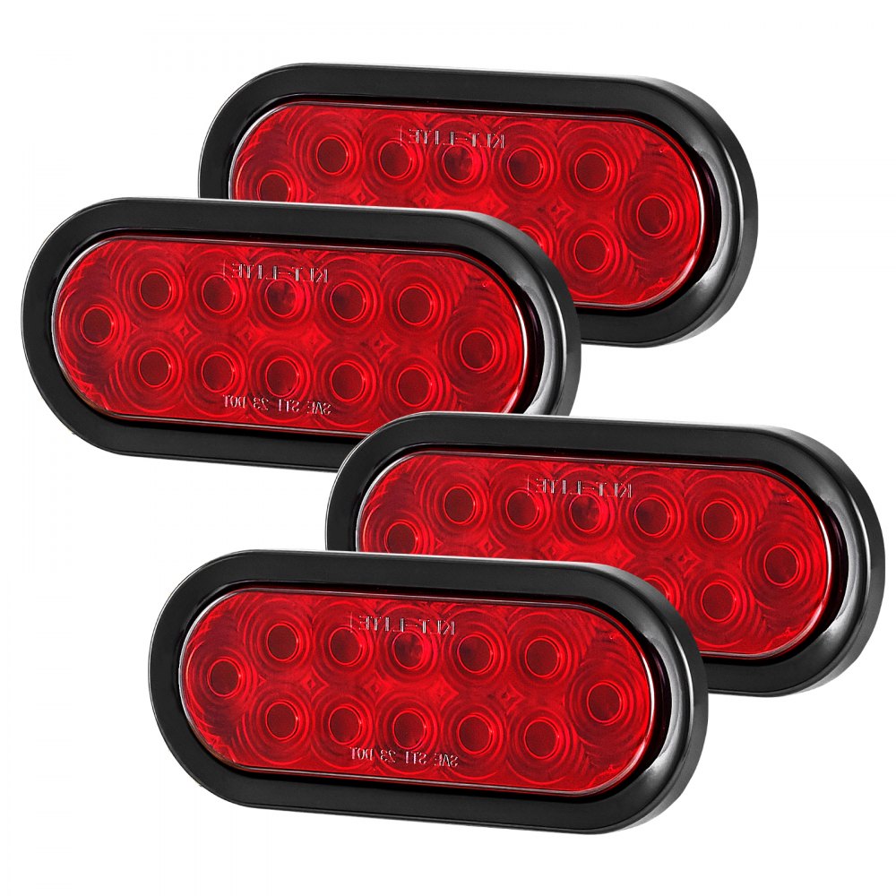 VEVOR Trailer Lights, 4PCS 12V Oval LED Trailer Tail Lights Kit with Stop Brake Turn Tail Lamp, Waterproof Tow Lighting Kit for Boat Truck Camper RV Snowmobile Bus Caravan, 2 Mounting Options, Red