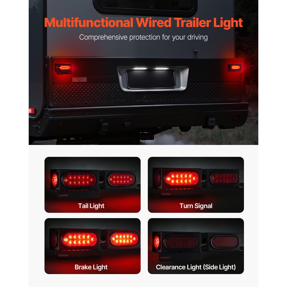 VEVOR Trailer Lights, 10-30V LED Trailer Tail Lights Kit with Stop Brake Turn Tail Clearance (Side) Lamp, Left and Right Waterproof Tow Lighting Kit for Boat Truck Camper RV Snowmobile Bus Caravan