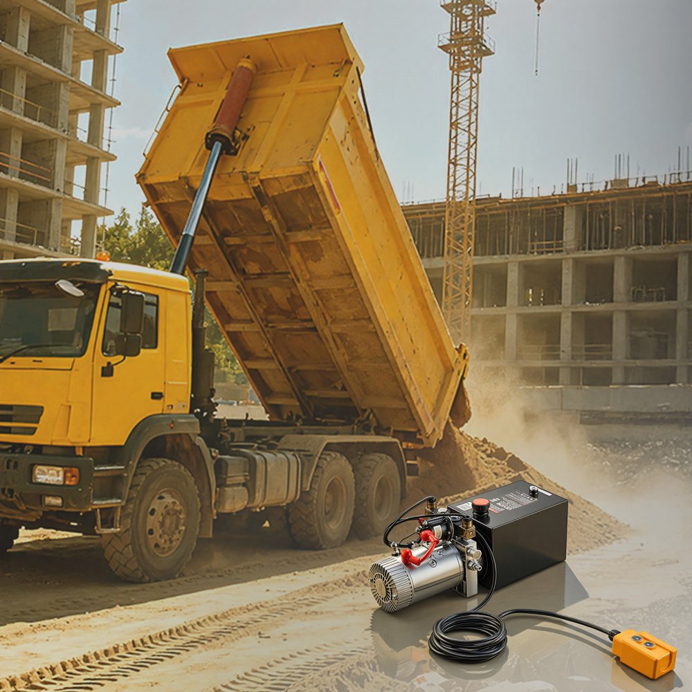 VEVOR 6 Quart Hydraulic Pump, Double Acting Hydraulic Trailer Pump, 3200PSI Max Relief Pressure, 0.91GPM Flow Rate, DC12V 1.6KW Power Unit for Dump Trailer Car Lifting (Horizontal Installation)
