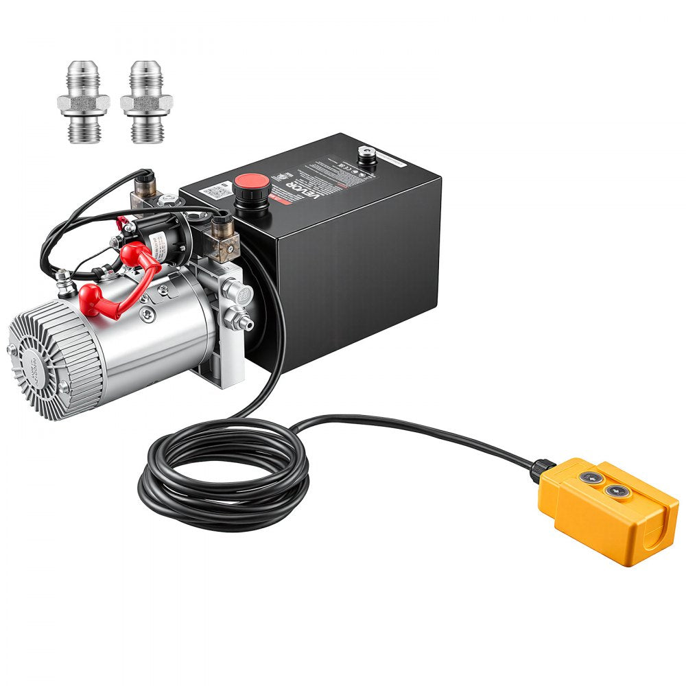 VEVOR 6 Quart Hydraulic Pump, Double Acting Hydraulic Trailer Pump, 3200PSI Max Relief Pressure, 0.91GPM Flow Rate, DC12V 1.6KW Power Unit for Dump Trailer Car Lifting (Horizontal Installation)