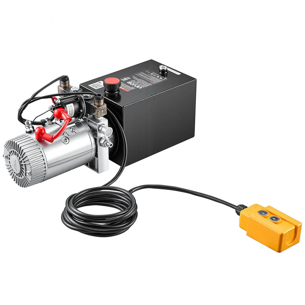 VEVOR 6 Quart Hydraulic Pump, Double Acting Hydraulic Trailer Pump, 3200PSI Max Relief Pressure, 0.91GPM Flow Rate, DC12V 1.6KW Power Unit for Dump Trailer Car Lifting (Horizontal Installation)