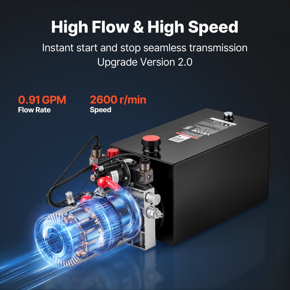 VEVOR 10 Quart Hydraulic Pump, Double Acting Hydraulic Trailer Pump, 3200PSI Max Relief Pressure, 0.91GPM Flow Rate, DC12V 1.6KW Power Unit for Dump Trailer Car Lifting (Horizontal Installation)