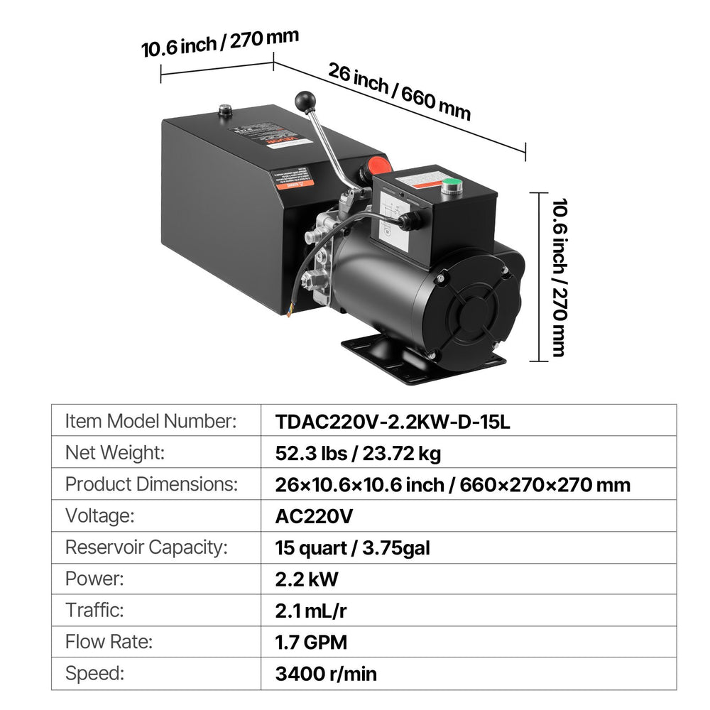 Product dimensions and specs graphic (26 x 10.6 x 10.6 in)
