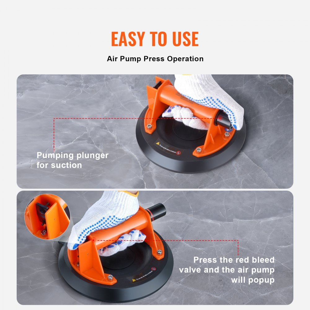 VEVOR Glass Suction Cup, 8" 615 lbs Load Capacity, Vacuum Suction Cup with Steel Handle and Carry Box, Heavy Duty Industrial Suction Cup Lifter Tool for Glass, Granite, Tile, Metal, Wood Panel Lifting