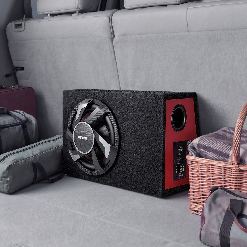 VEVOR Subwoofer Bass Package, 12 in, 245W RMS, Complete Car Audio Subwoofer and Amp Package, with Loaded Enclosure, Built-in Amplifier, and Wiring Kit, Slim Trapezoid , Compact for Car Audio Systems