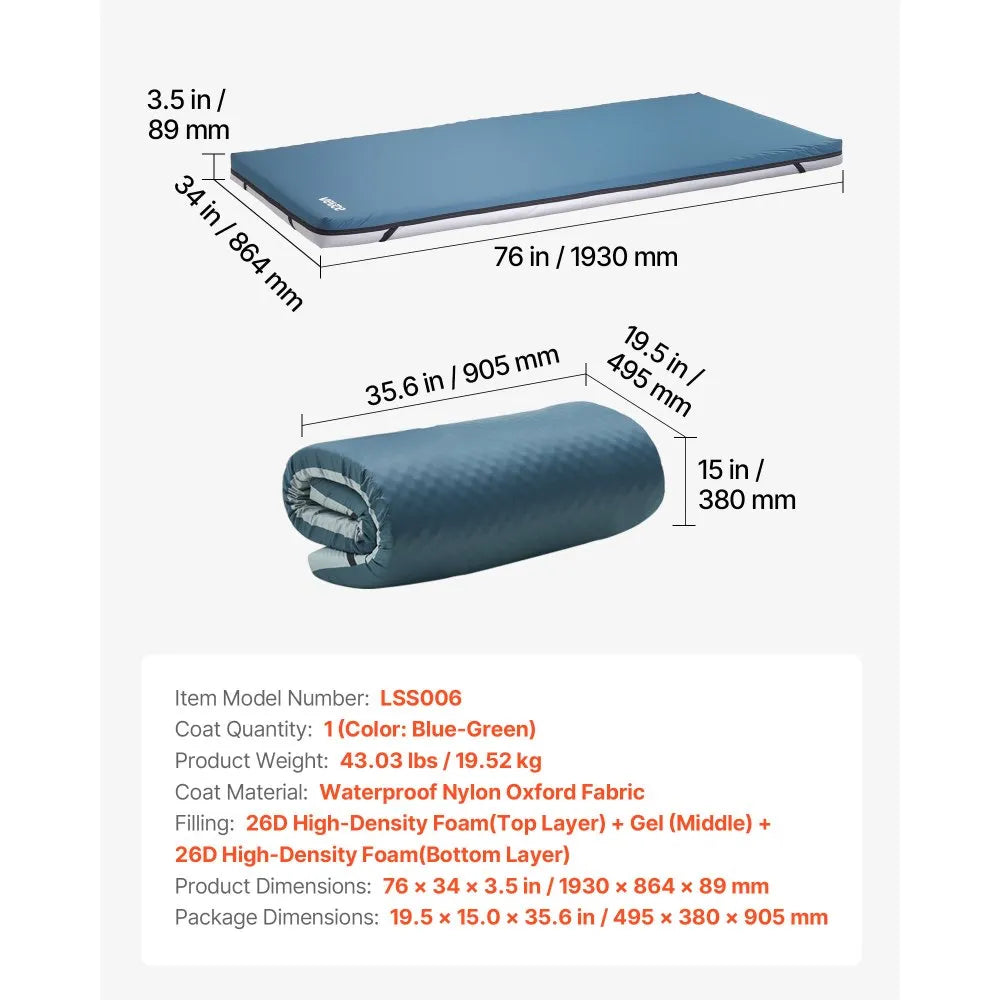 VEVOR Hospital Bed Mattress, 300 lbs Load, Long Term Care Pressure Redistribution Medical-Grade Dual Layer Foam Mattress, Waterproof for Bedsore Treatment Nursing Homes and Home Care, 34 x 76 x 3.5 in