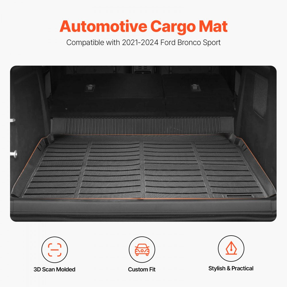 VEVOR Cargo Mat Compatible with Ford Bronco Sport 2021 2022 2023 2024, Precise Fit Trunk Mat, 3D Scanning Durable TPE Trunk Protector Replacement, Black (1PCS)