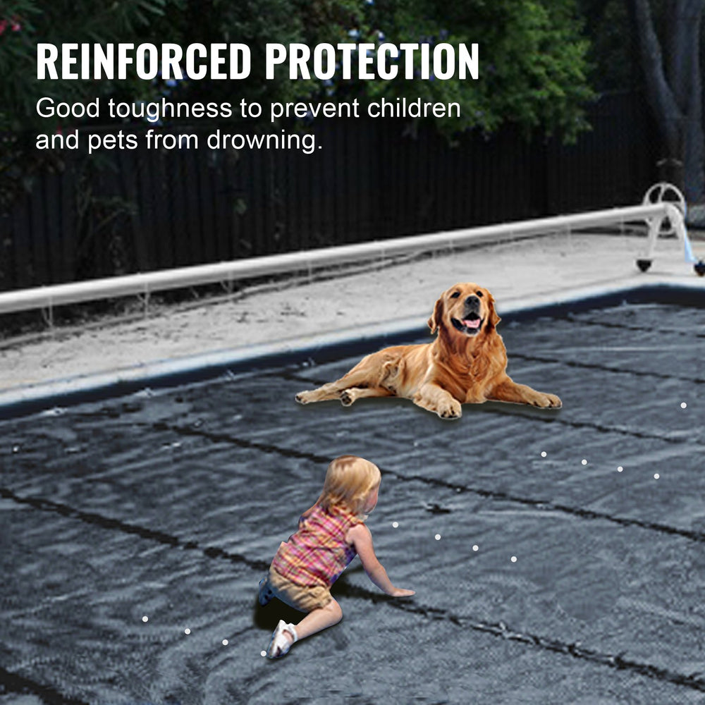 VEVOR Pool Safety Cover Fits 10.5x18.6ft Rectangle Inground Pools, Safety Pool Cover with Drainage Holes, Mesh Pool Cover for Swimming Pool, PVC Winter Safety Cover, Dark Grey