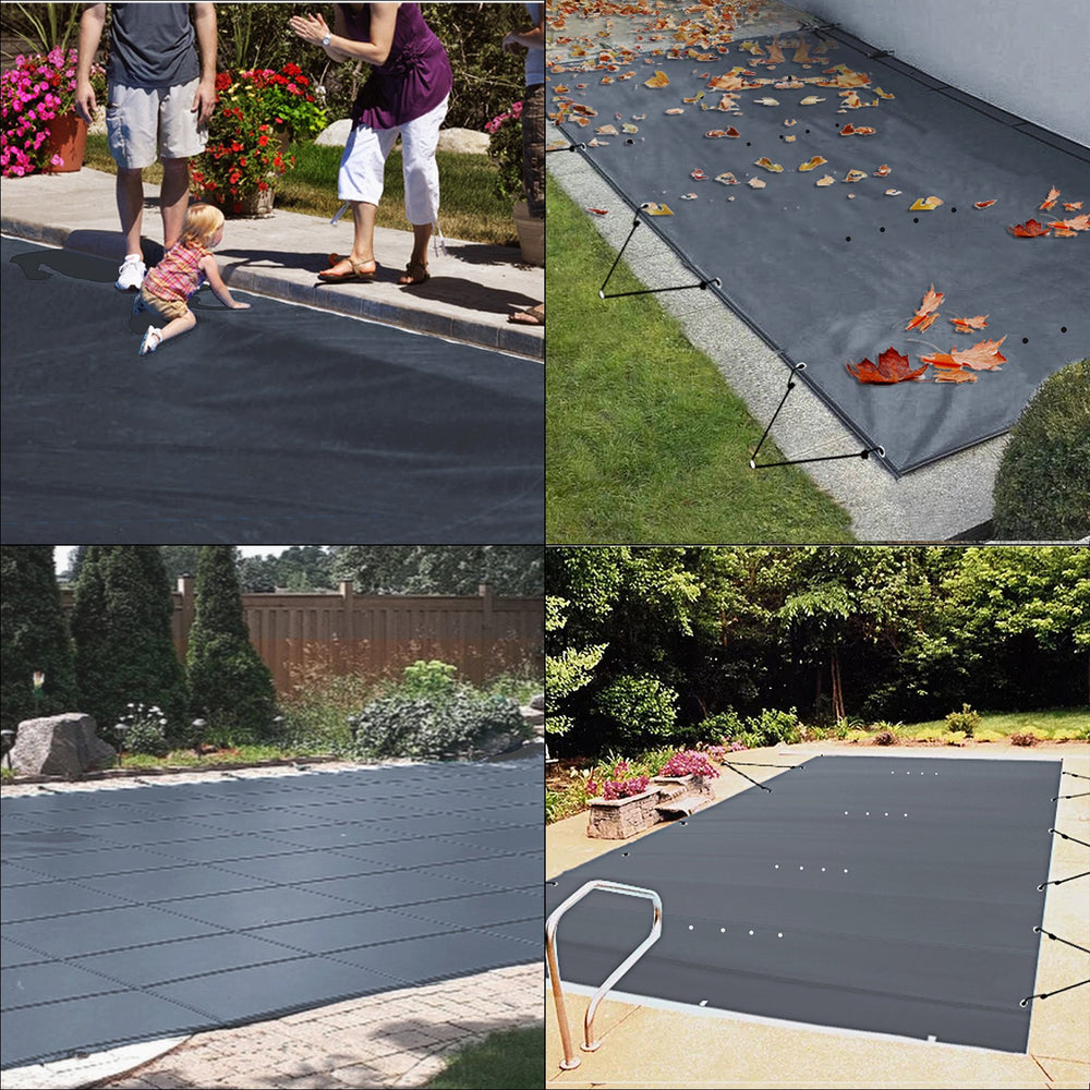 VEVOR Pool Safety Cover Fits 10.5x18.6ft Rectangle Inground Pools, Safety Pool Cover with Drainage Holes, Mesh Pool Cover for Swimming Pool, PVC Winter Safety Cover, Dark Grey